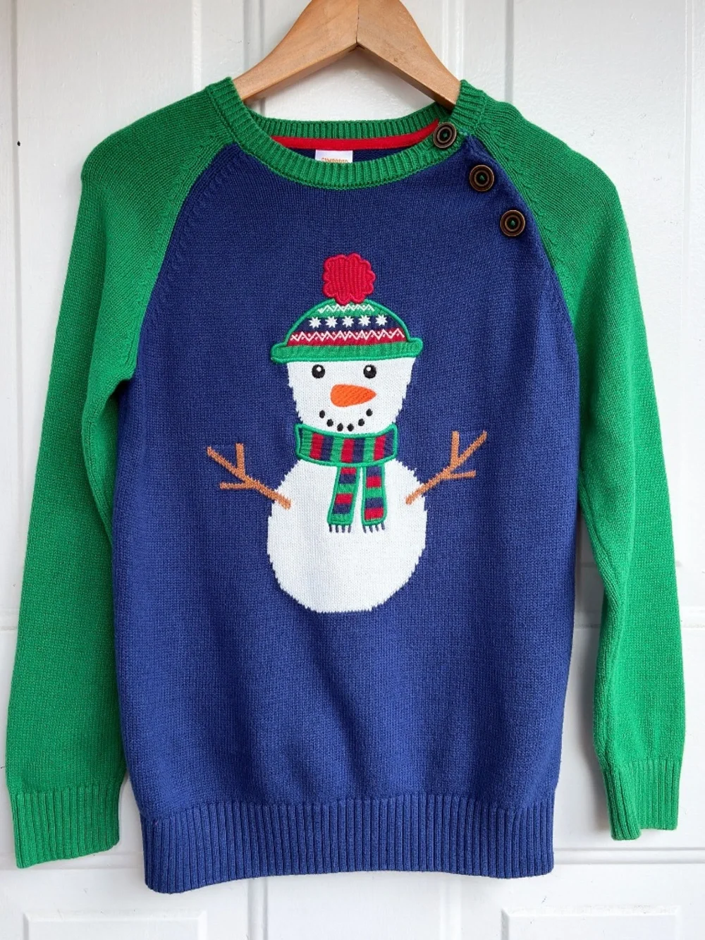 Gymboree Boys Size 6 Snowman Christmas Sweater 100% Cotton Blue Green Holiday